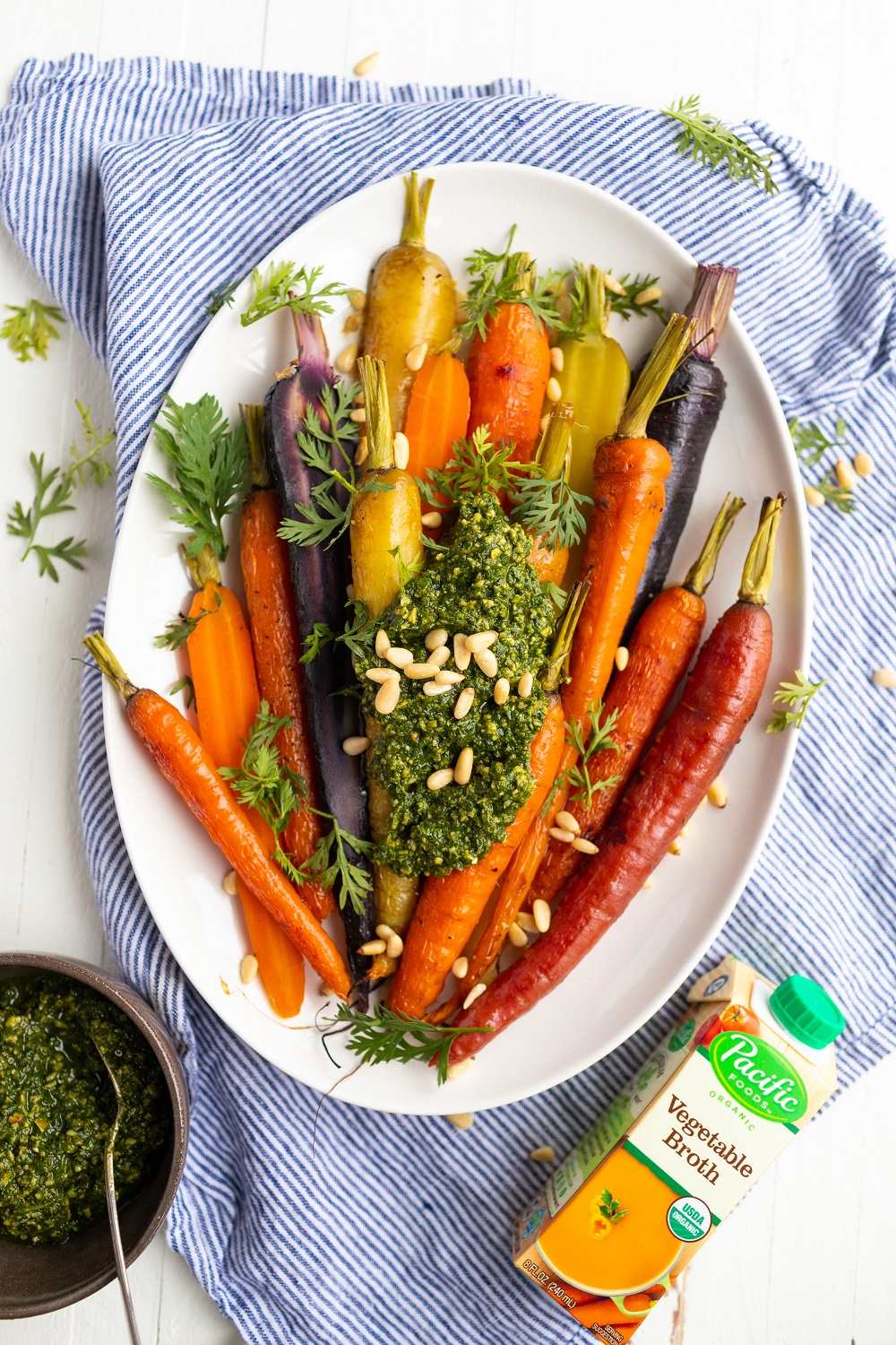 Whole Roasted Rainbow Carrots with Carrot Top Pesto Recipe - Pacific Foods