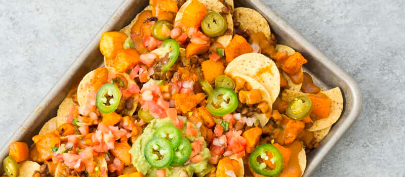 Vegan Lentil Nachos with Easy Cheese Sauce