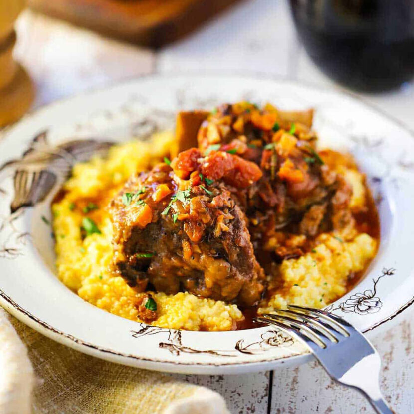 An image of prepared Instant Pot® Italian Short Ribs made with short ribs, pancetta, onions, red wine, tomatoes and Pacific Foods® Organic Low Sodium Beef Broth.