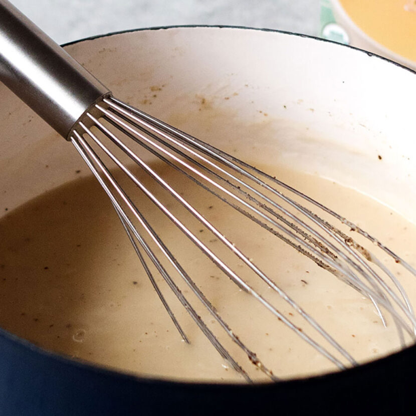 An image of prepared Traditional Turkey Gravy made with butter, shallot, flour, Pacific Foods® Organic Turkey Broth, salt and pepper.