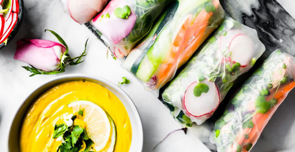 Vegan Spring Rolls with Ginger Curry Dipping Sauce