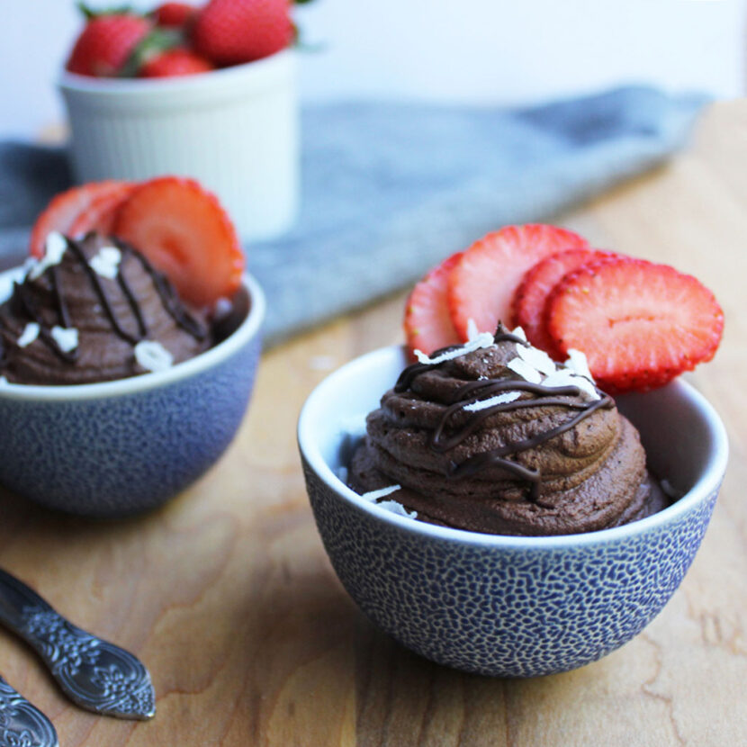 An image of prepared Vegan Chocolate Coconut Mousse made with bittersweet chocolate, coconut cream, Pacific Foods® Organic Coconut Original Beverage and sugar.