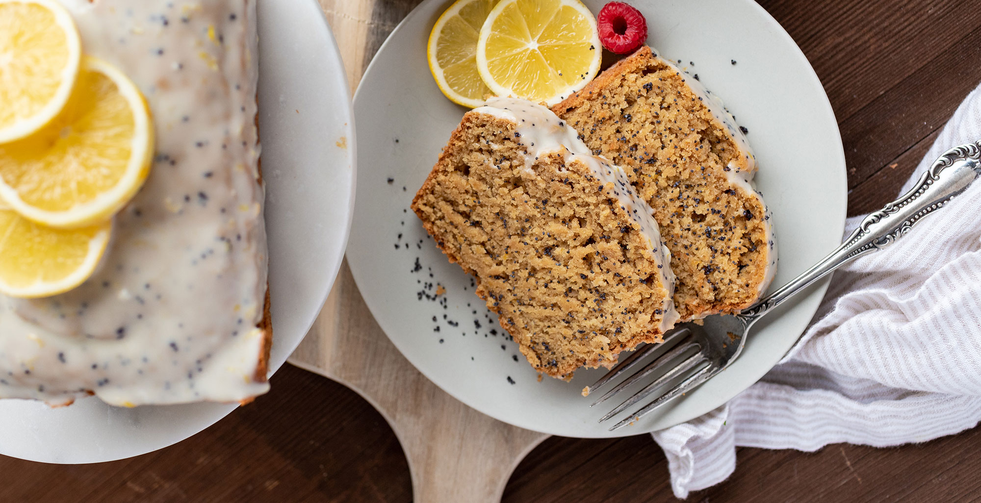An image of prepared Vegan Lemon Poppyseed Loaf made with Pacific Foods® Hemp Original Beverage, almond flour, lemon and poppy seeds.