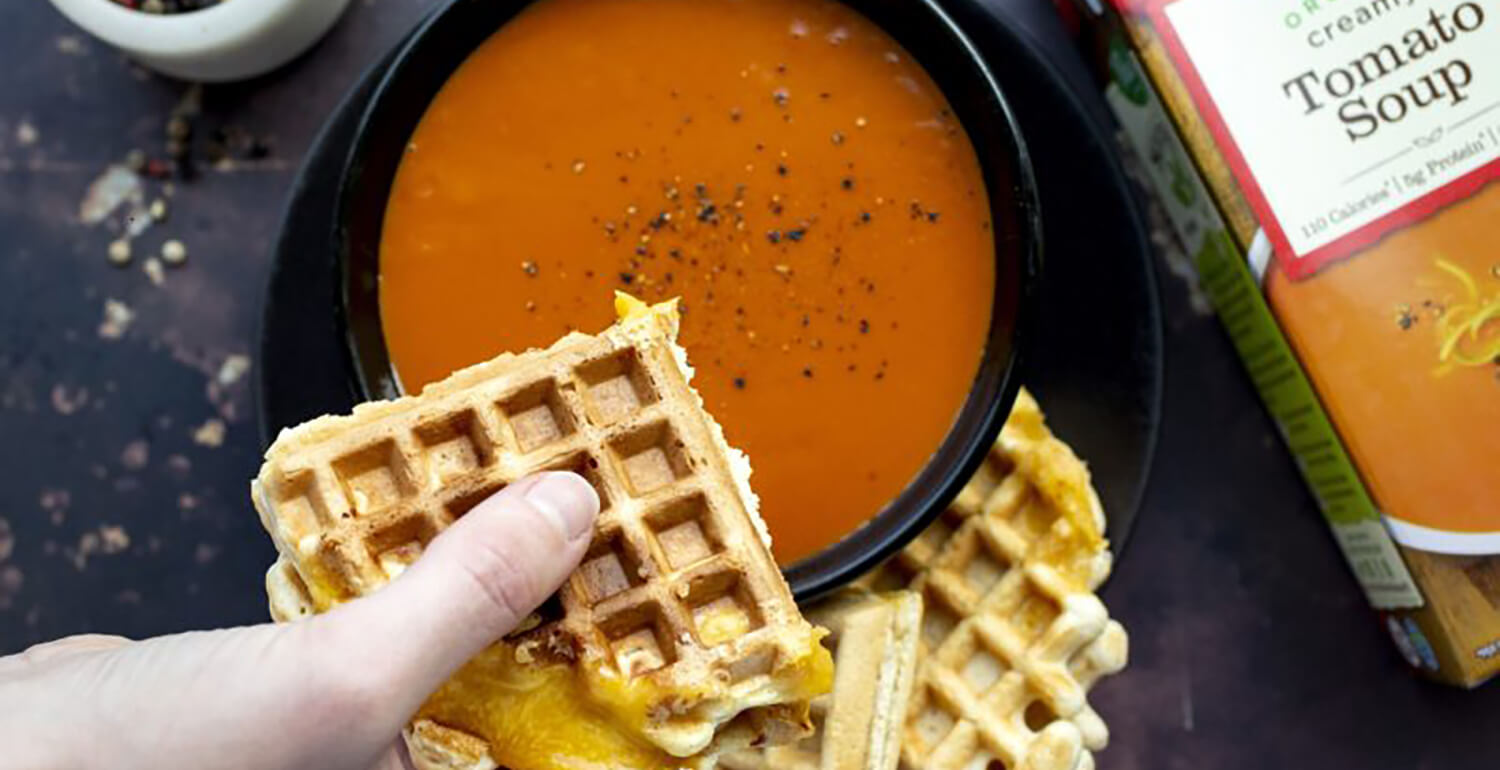 Easy Waffle Grilled Cheese with Creamy Tomato Soup Pacific Foods