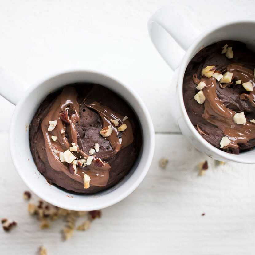 An image of prepared Chocolate Mini Cakes with Hazelnut Cream made with Pacific Foods® Organic Almond Original Beverage, chocolate chips and hazelnuts.